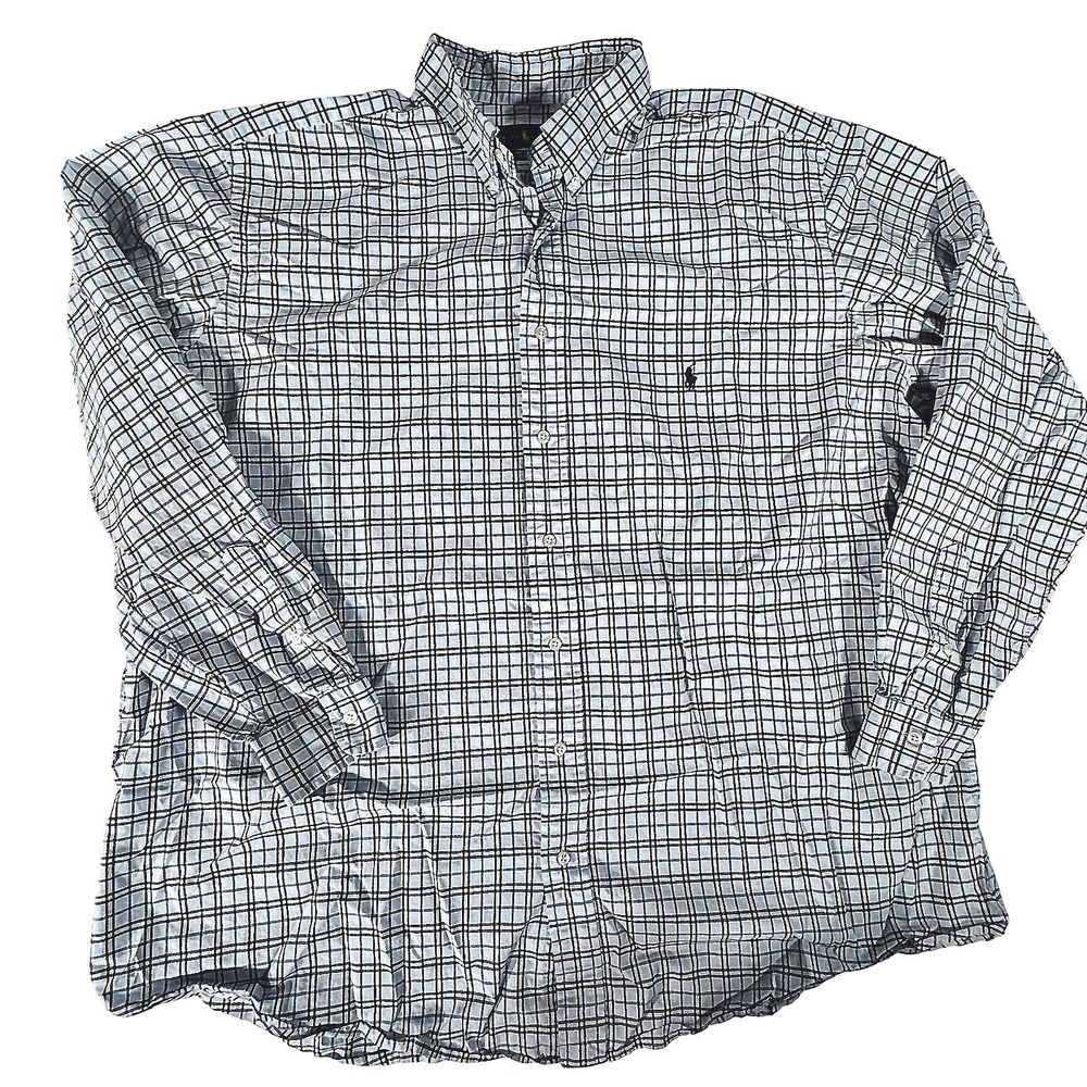 Ralph Lauren Button‎ Shirt 2XLT TALL LS Blue Yellow Plaid Classic Fit Vintage